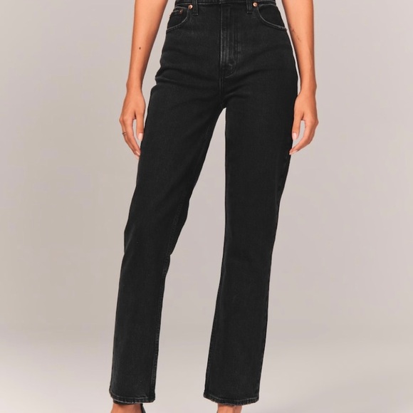 Abercrombie BLACK 90s Ultra High Rise Straight Jeans, Size 26. Cross cross waist - Picture 2 of 8